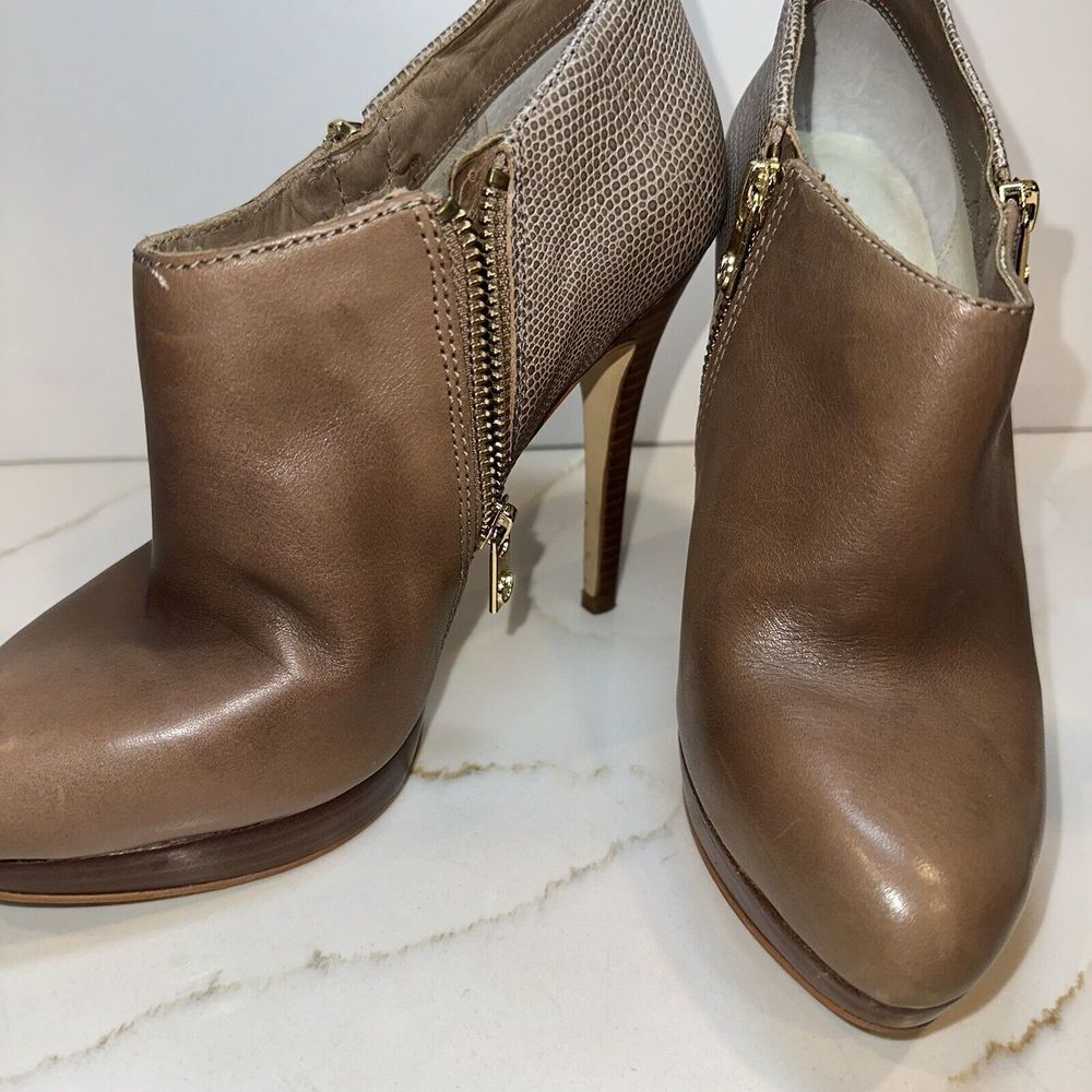 Women's Michael Kors York Double Zip Booties 7M Dune Leather High Heels Shoes